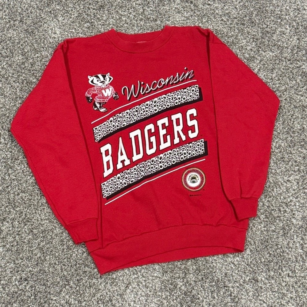 Vintage 1991 Saturday's Hero Wisconsin Badgers Eye Sweatshirt Red Mens Large USA
